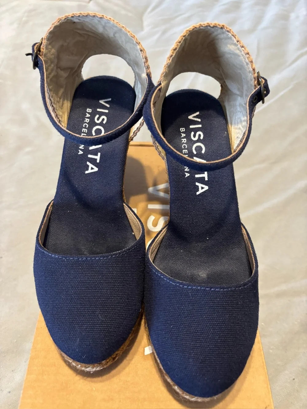 Viscata Satuna Navy Canvas & Yute Espadrille Wedge Sandals